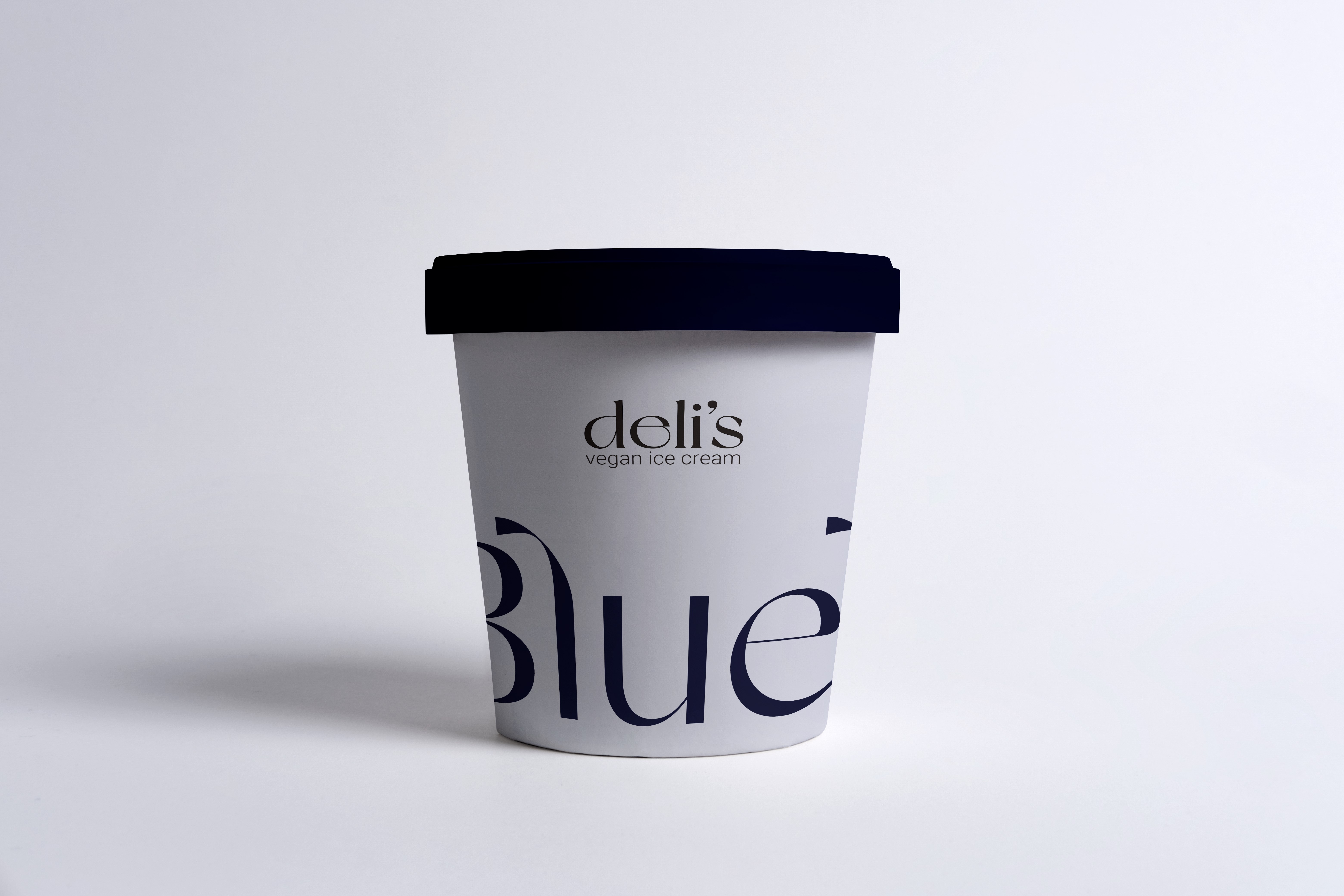 Deli’s Blue vegan ice cream packaging mockup