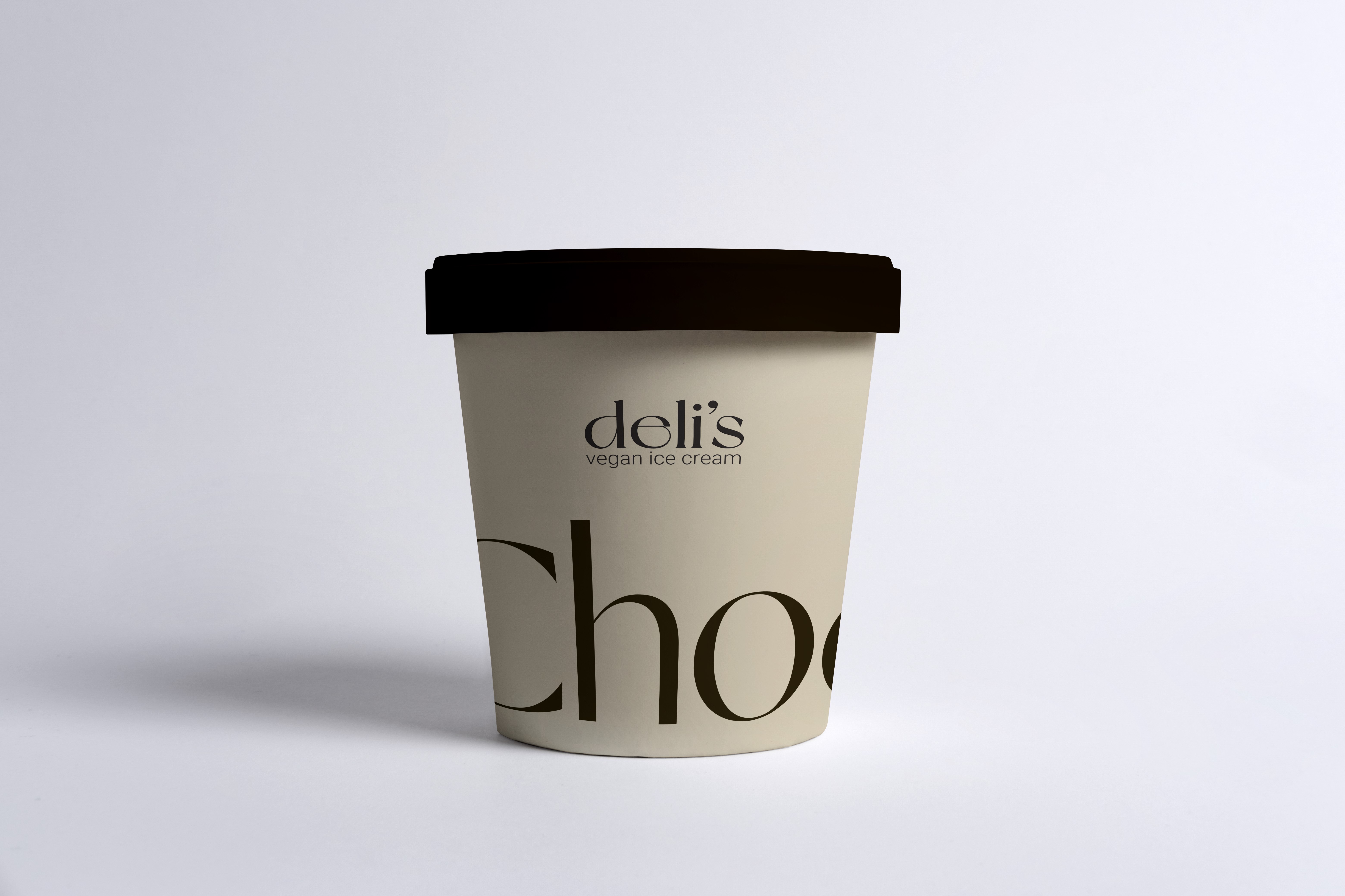 Deli’s Chocolate vegan ice cream packaging mockup
