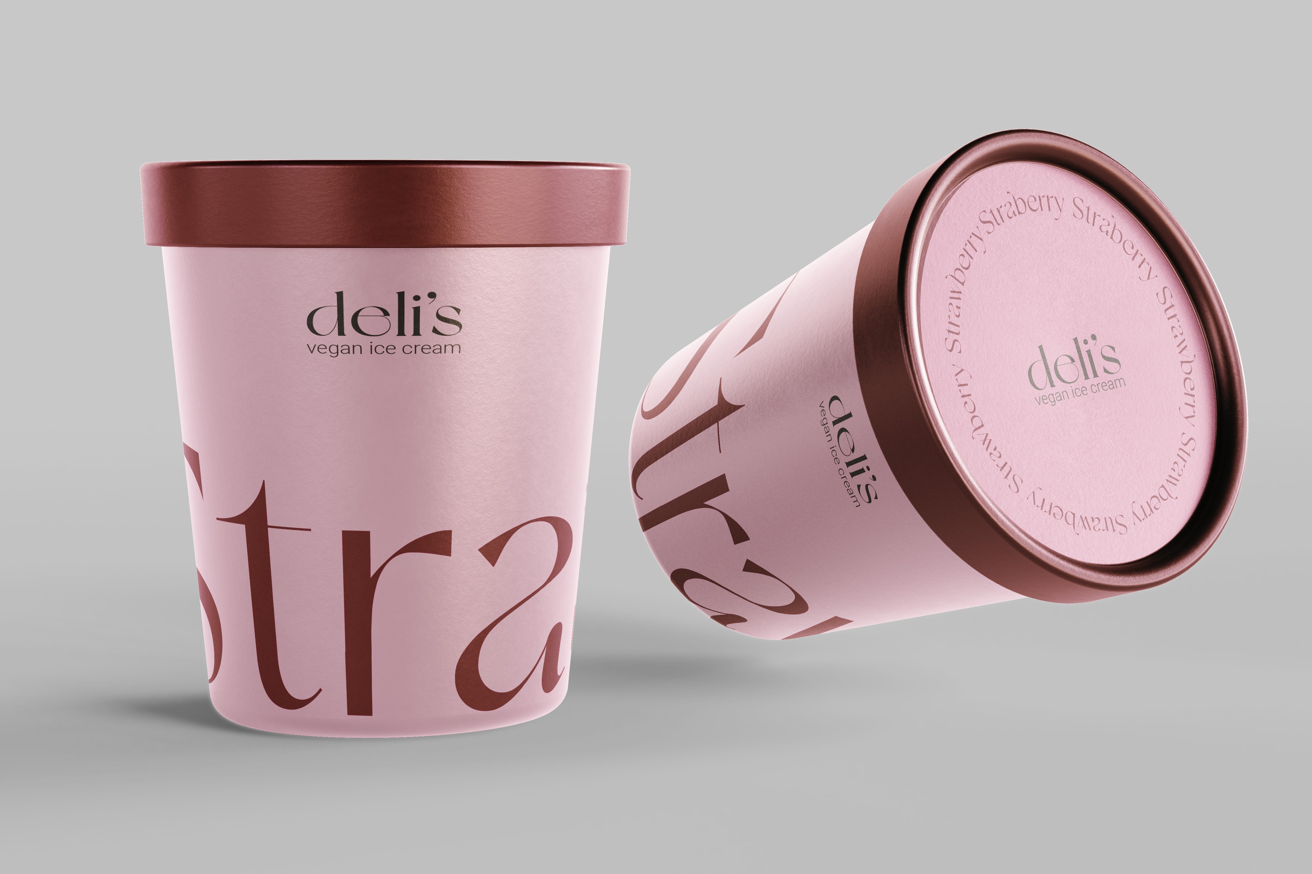 Deli’s vegan ice cream Strawberry packaging mockup